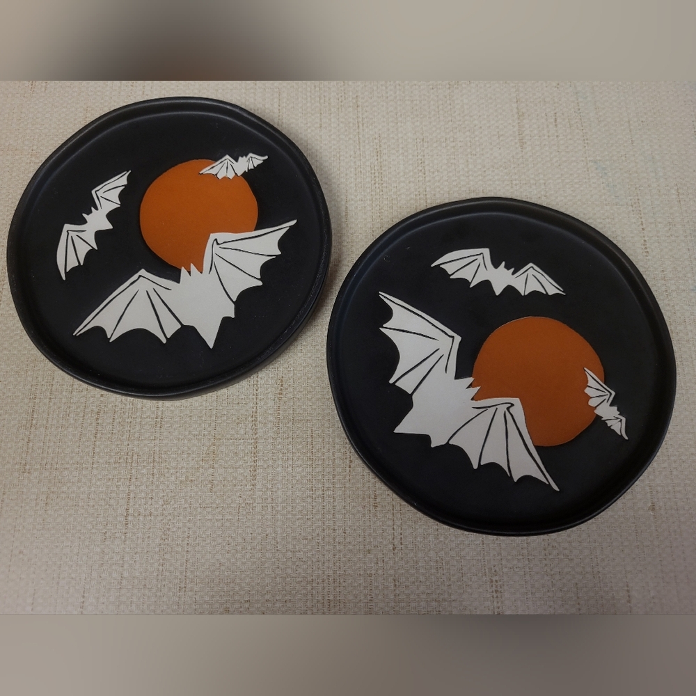 Bat Red Moon Halloween Goth Serving Plates 2 Threshold